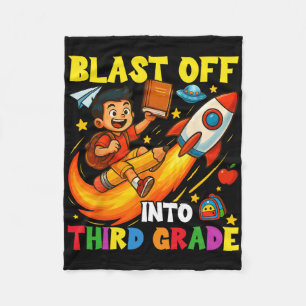 Rocket Blast Off Into Third Grade Funny Back To Sc Fleece Blanket