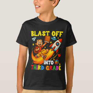 Rocket Blast Off Into Third Grade Funny Ck To Scho T-Shirt