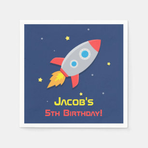 Rocket Blast Off To Outer Space Birthday Party Napkin
