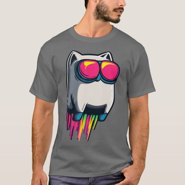 Rocket Cat Cool Futuristic Feline with Neon Goggle T-Shirt (Front)