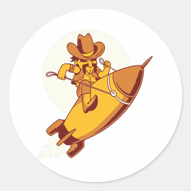 Rocket cowboy classic round sticker (Front)
