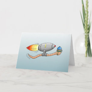 Rocket Earthworm Birthday Invitation