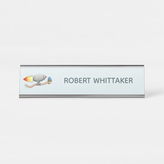 Rocket Earthworm Jetpack Ride Desk Name Plate (Front)