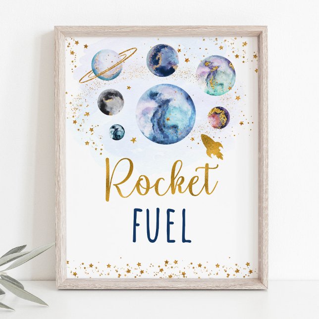 Rocket Fuel Blue Gold Space Birthday Sign (Creator Uploaded)