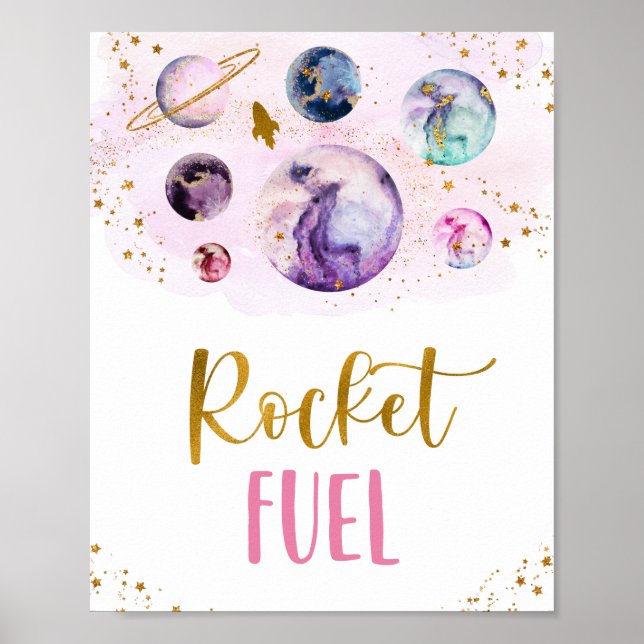 Rocket Fuel Galaxy Pink Gold Space Birthday Poster (Front)