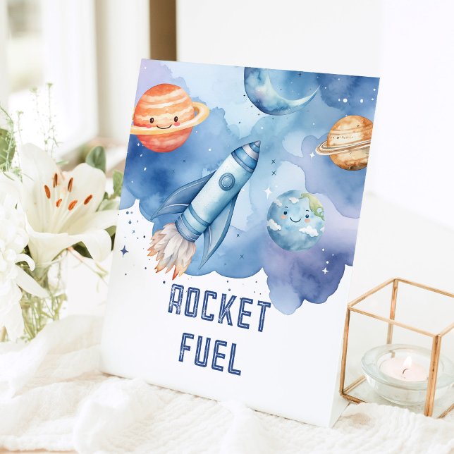 Rocket Fuel Outer Space planets Boy birthday Pedestal Sign (Creator Uploaded)