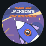 Rocket Galaxy Outer Space Kids Birthday Party Classic Round Sticker<br><div class="desc">Cute party favours for kids,  boys or girls who love outer space,  astronomy,  planets,  rocket and outer space. Perfect for kids birthday party,  party favours and thank you label. You can also customise the text for baby shower or other occasion and party.</div>