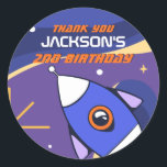 Rocket Galaxy Outer Space Kids Birthday Party Classic Round Sticker<br><div class="desc">Cute party favours for kids,  boys or girls who love outer space,  astronomy,  planets,  rocket and outer space. Perfect for kids birthday party,  party favours and thank you label. You can also customise the text for baby shower or other occasion and party.</div>
