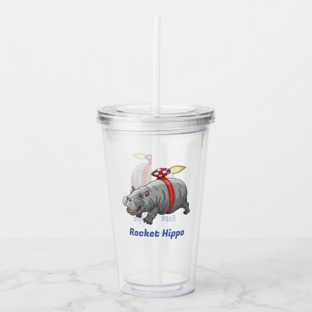 Rocket Hippo Acrylic Tumbler (Front)