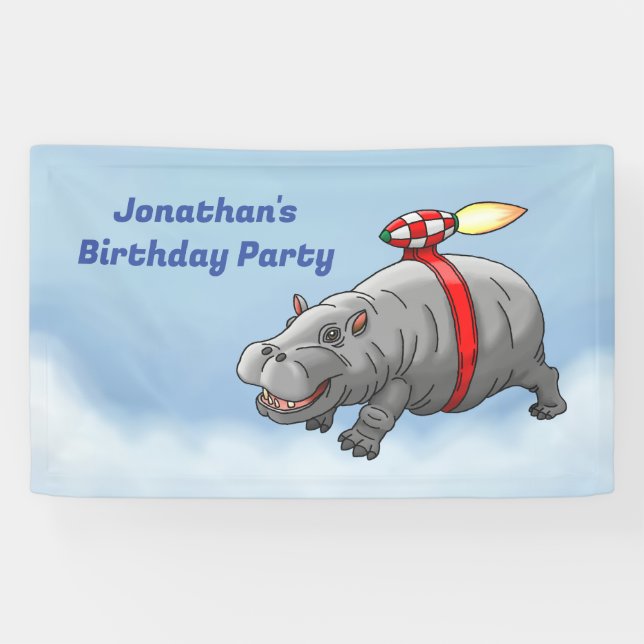 Rocket Hippo Birthday Banner (Horizontal)