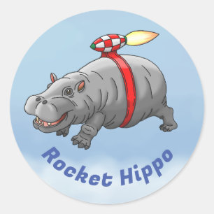 Rocket Hippo Birthday Classic Round Sticker