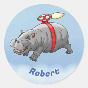 Rocket Hippo Birthday Classic Round Sticker