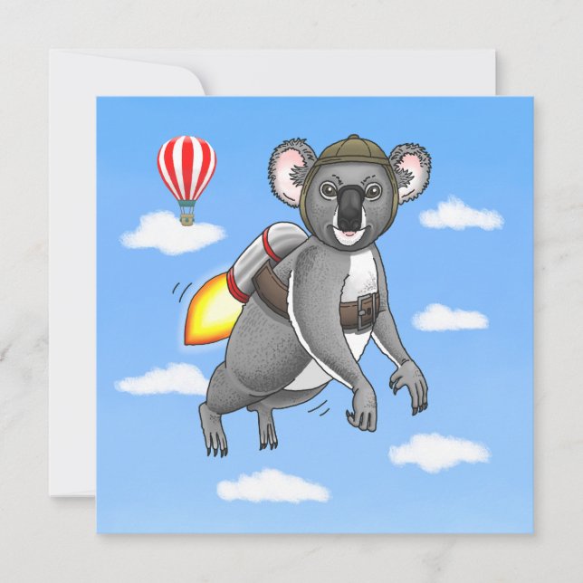 Rocket Koala Bear Invitation (Front)