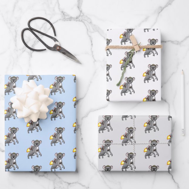 Rocket Koala Bear Wrapping Paper Sheet (Front)
