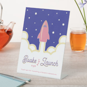 Rocket Launch Books for Baby Pink & Blue Pedestal Sign