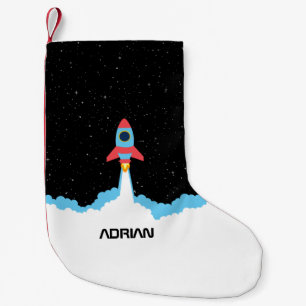 Rocket Launching in Outer Space Custom Name Small Christmas Stocking