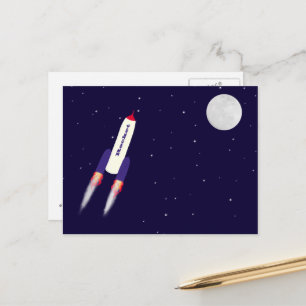 Rocket of Red White and Blue in Space Cartoon Art Postcard