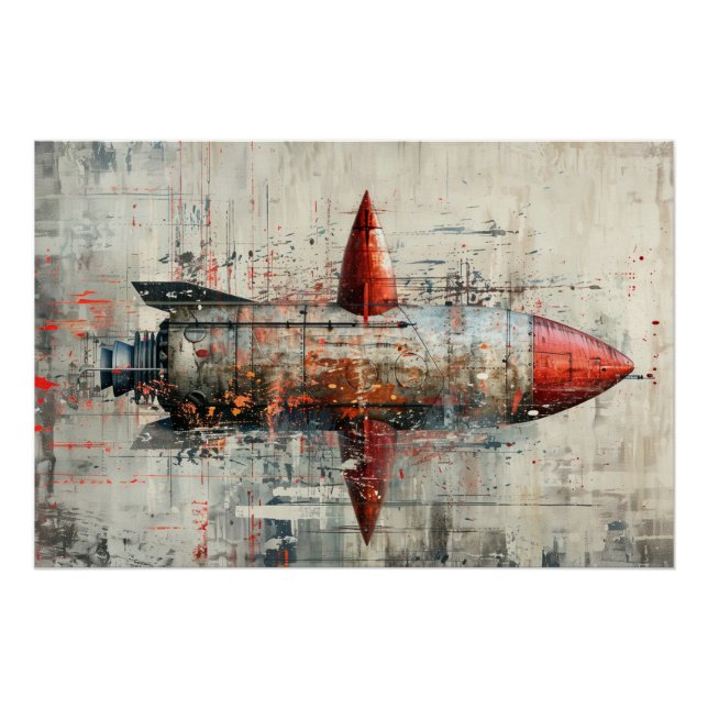 Rocket on grunge background in Vintage style. Poster (Front)