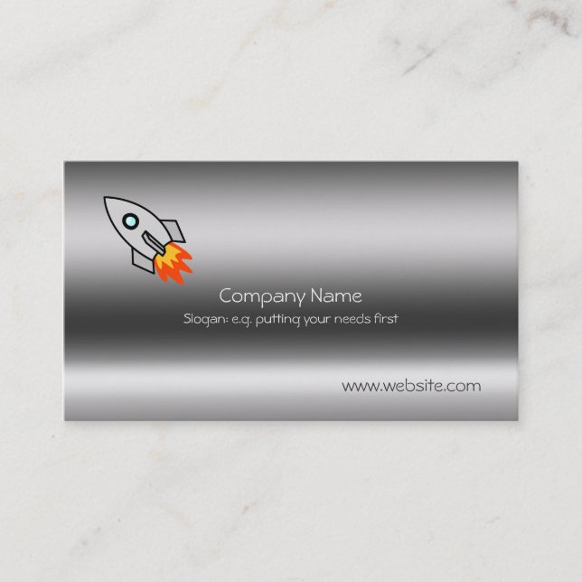 Rocket on metallic-look template business card (Front)