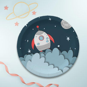 Rocket Outer Space Birthday Party Paper Plate