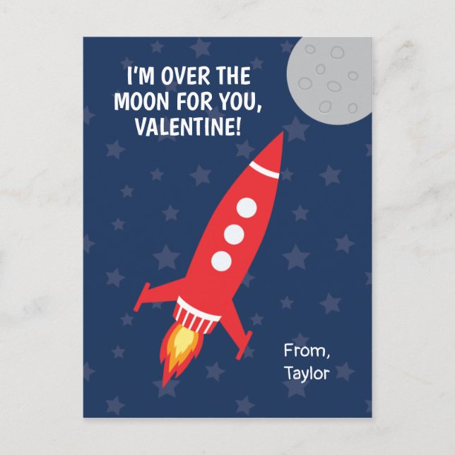 Rocket Outer Space Moon Class Valentines Holiday Postcard (Front)