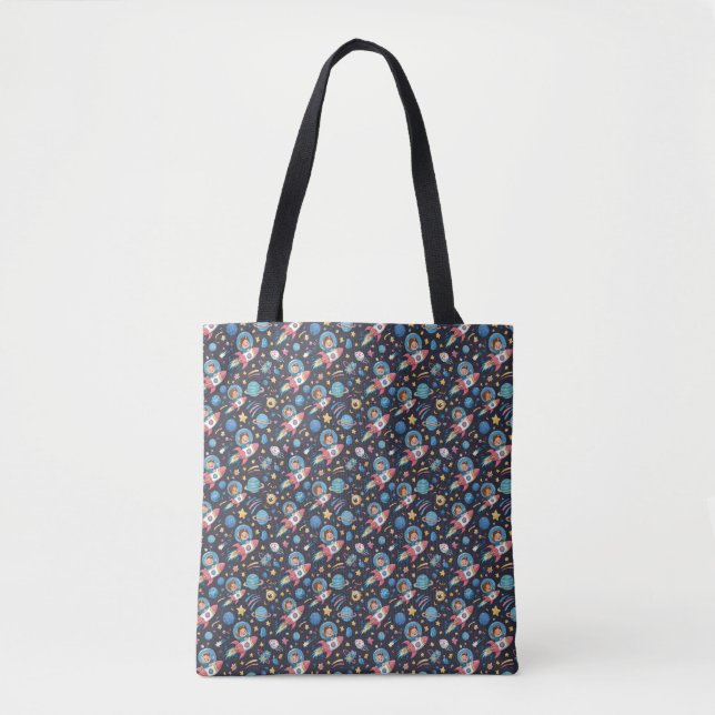 Rocket Pals: A Cosmic Journey Tote Bag (Front)