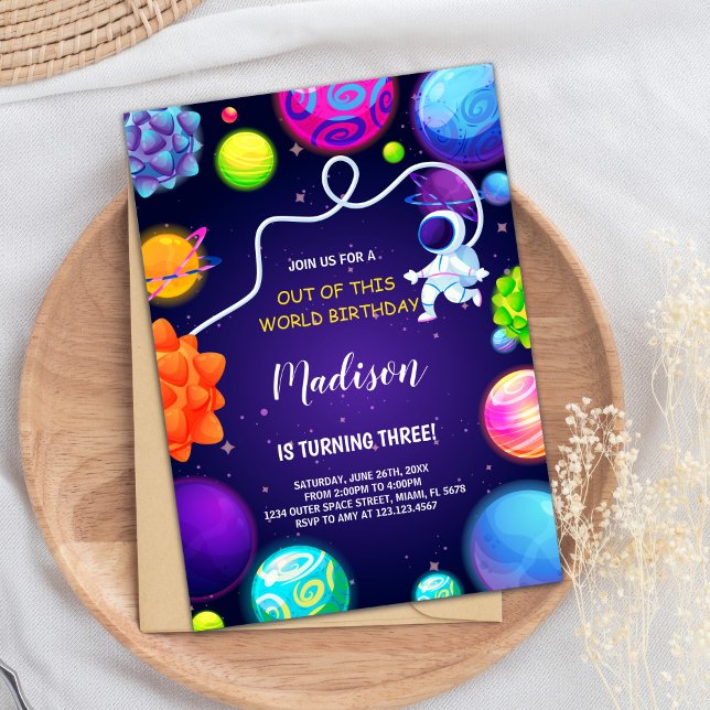 Rocket & Planets Kids Party Theme Invitation (Outer Space Galaxy Invitations)