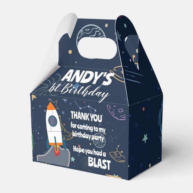 Rocket & Planets Outer Space Birthday Party Favour Box (Front Side)