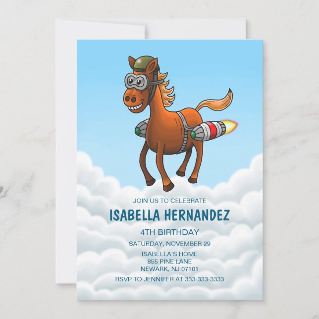 Rocket Pony Birthday Invitation (Front)