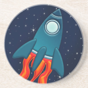 Rocket Postcard Favor Tags Coaster