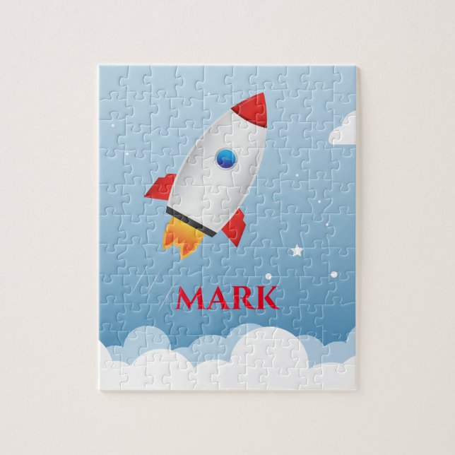 Rocket puzzle with child's name. (Vertical)