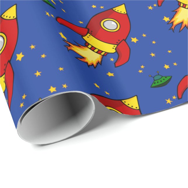 Rocket red yellow Glossy Wrapping Paper 30"x6' (Roll Corner)