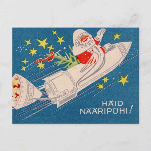 Rocket Santa Holiday Greetings Postcard (Front)