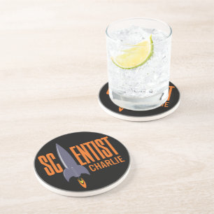 Rocket Scientist custom name sandstone coaster