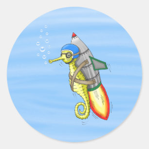 Rocket Seahorse Classic Round Sticker