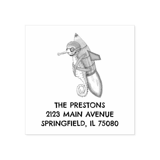 Rocket Seahorse Jetpack ride under the sea. Rubber Stamp (Imprint)