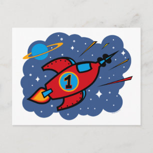 Rocket Ship 1st Birthday Postcard