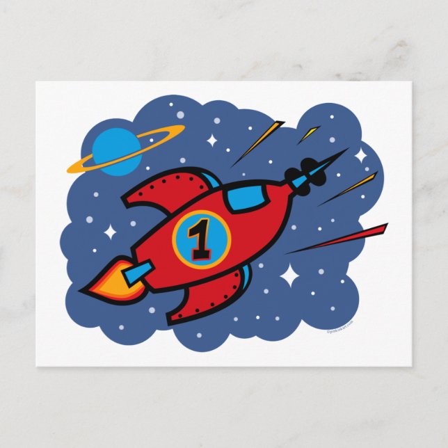 Rocket Ship 1st Birthday Postcard (Front)