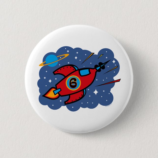 Rocket Ship 6th Birthday 6 Cm Round Badge (Front)