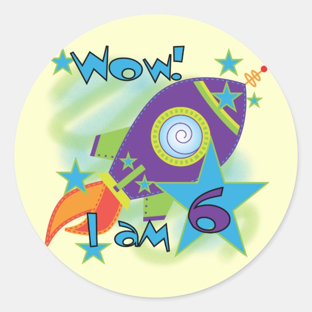 Rocket Ship 6th Birthday Tshirts and Gifts Classic Round Sticker (Front)