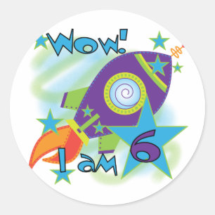 Rocket Ship 6th Birthday Tshirts and Gifts Classic Round Sticker