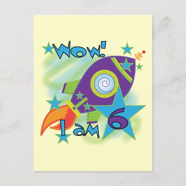Rocket Ship 6th Birthday Tshirts and Gifts Postcard (Front)