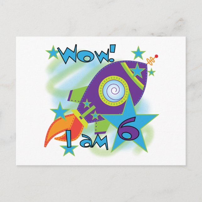 Rocket Ship 6th Birthday Tshirts and Gifts Postcard (Front)