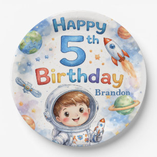 Rocket ship birthday Space Planets Boy Stars Paper Plate