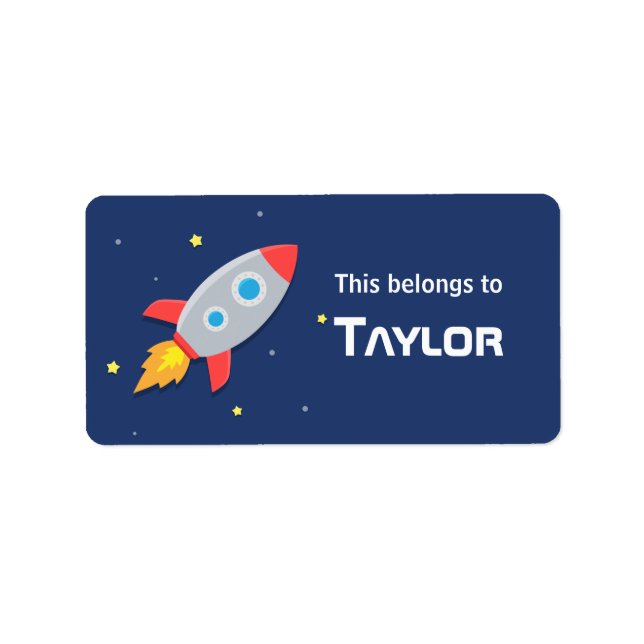 Rocket Ship Blast into Outer Space, For kids Label (Front)