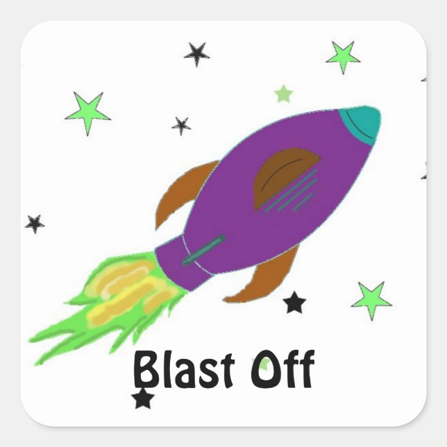 Rocket Ship Blasting Off Square Sticker (Front)