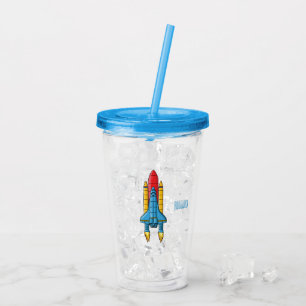 Rocket ship cartoon illustration acrylic tumbler
