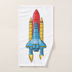 Rocket ship cartoon illustration bath towel set