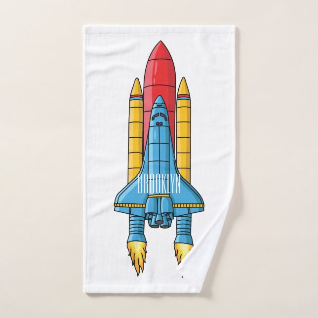 Rocket ship cartoon illustration  bath towel set (Hand Towel)