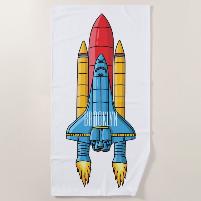 Rocket ship cartoon illustration  beach towel (Front)